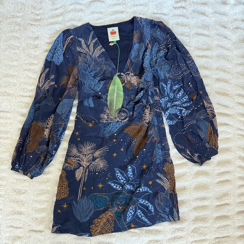 Farm Rio Navy Blue Night Jungle Mini Dress NWT Size Small